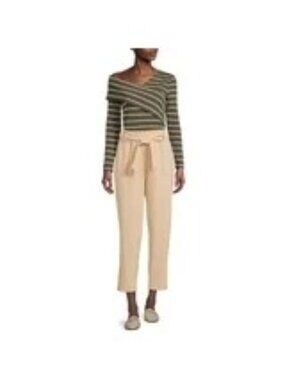 Nine.Eight NWT Women's Pants Paper Bag Waiste Belted Ankle Length Beige Size XL